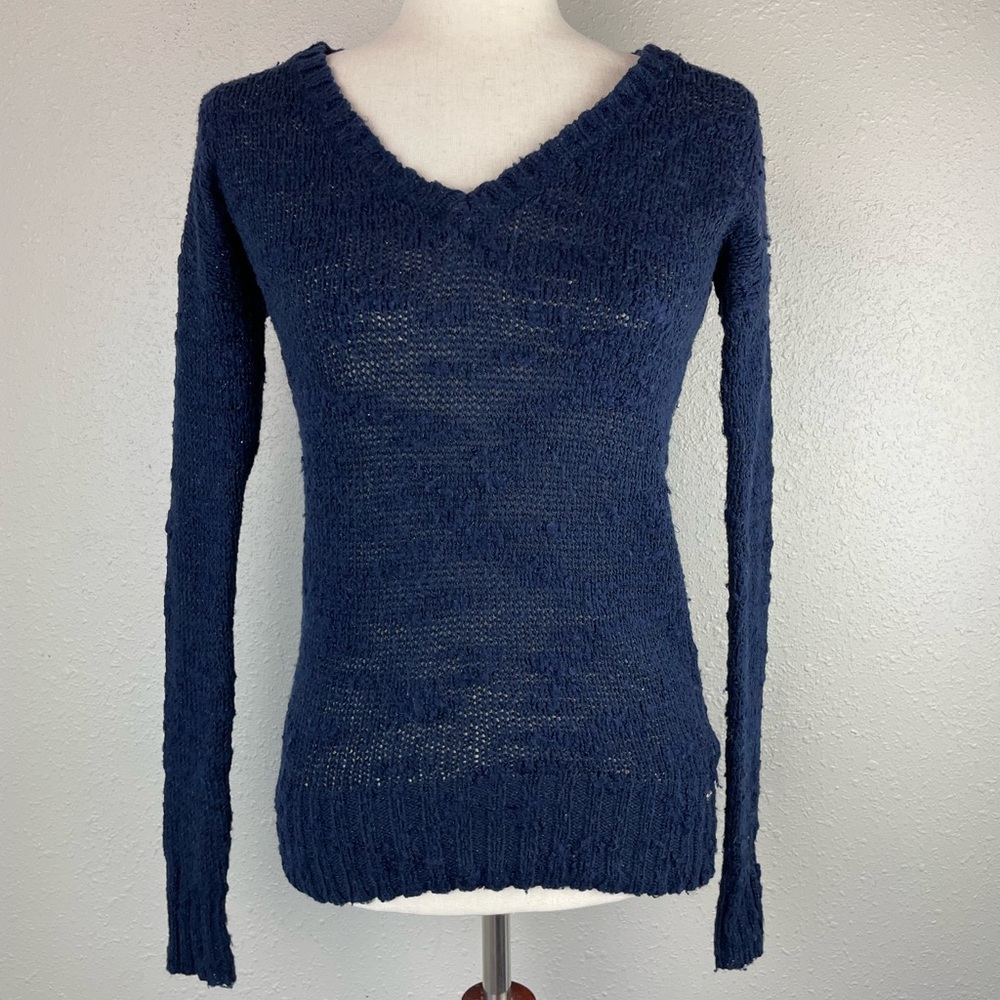 American Eagle Navy Blue Loose Knit V-Neck Sweater Size XS